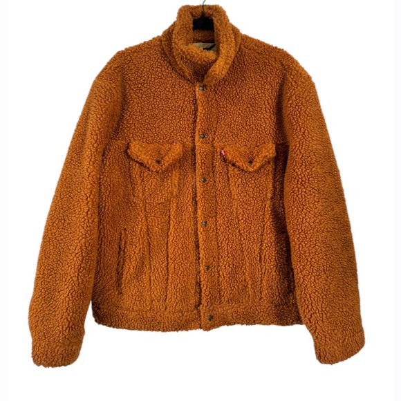 Levi Straus Levi's Mens All Over Sherpa Trucker Jacket Orange Medium - Picture 2 of 7